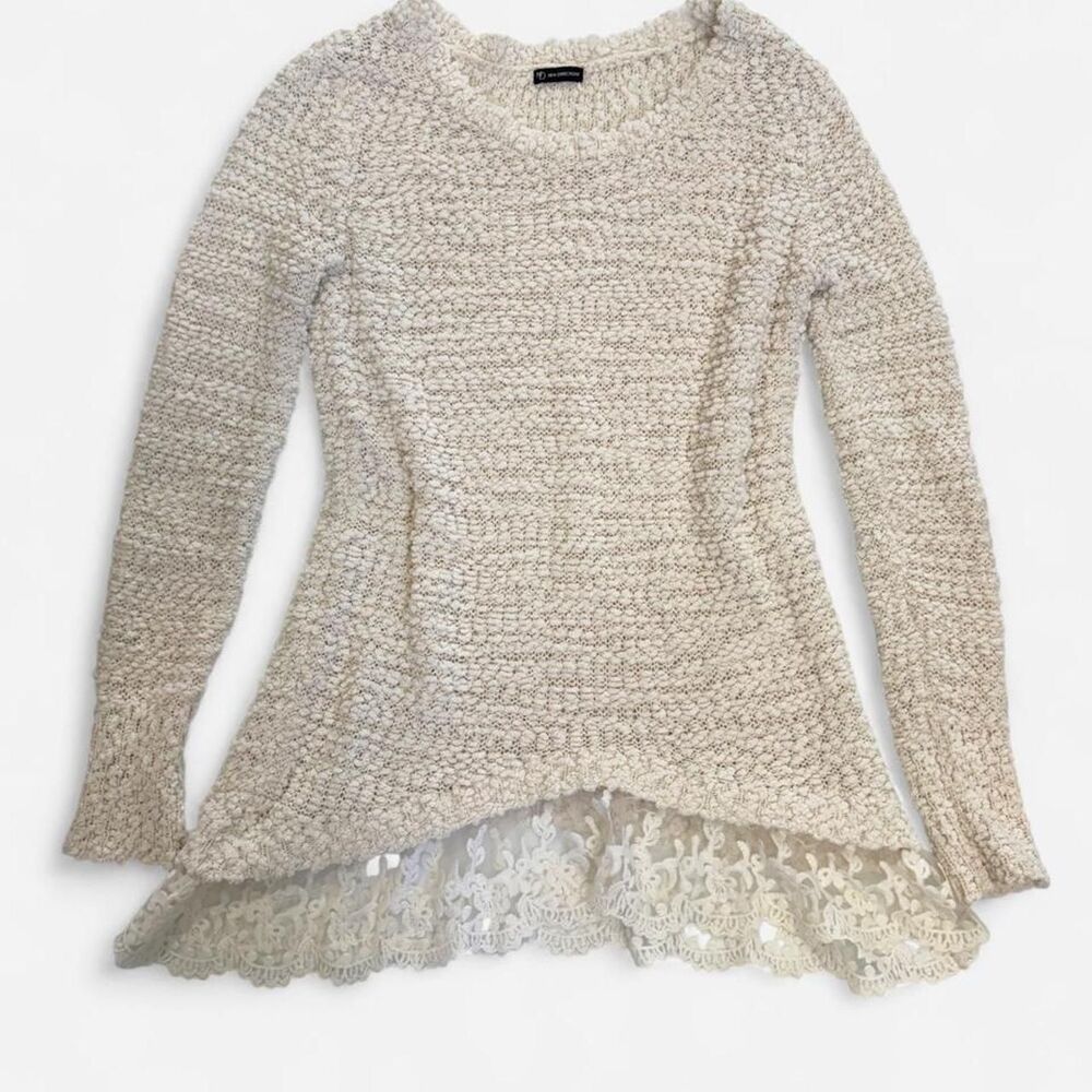 Sweater Cottagecore Boho Romantic New Directions Cream Crochet Lace Hem